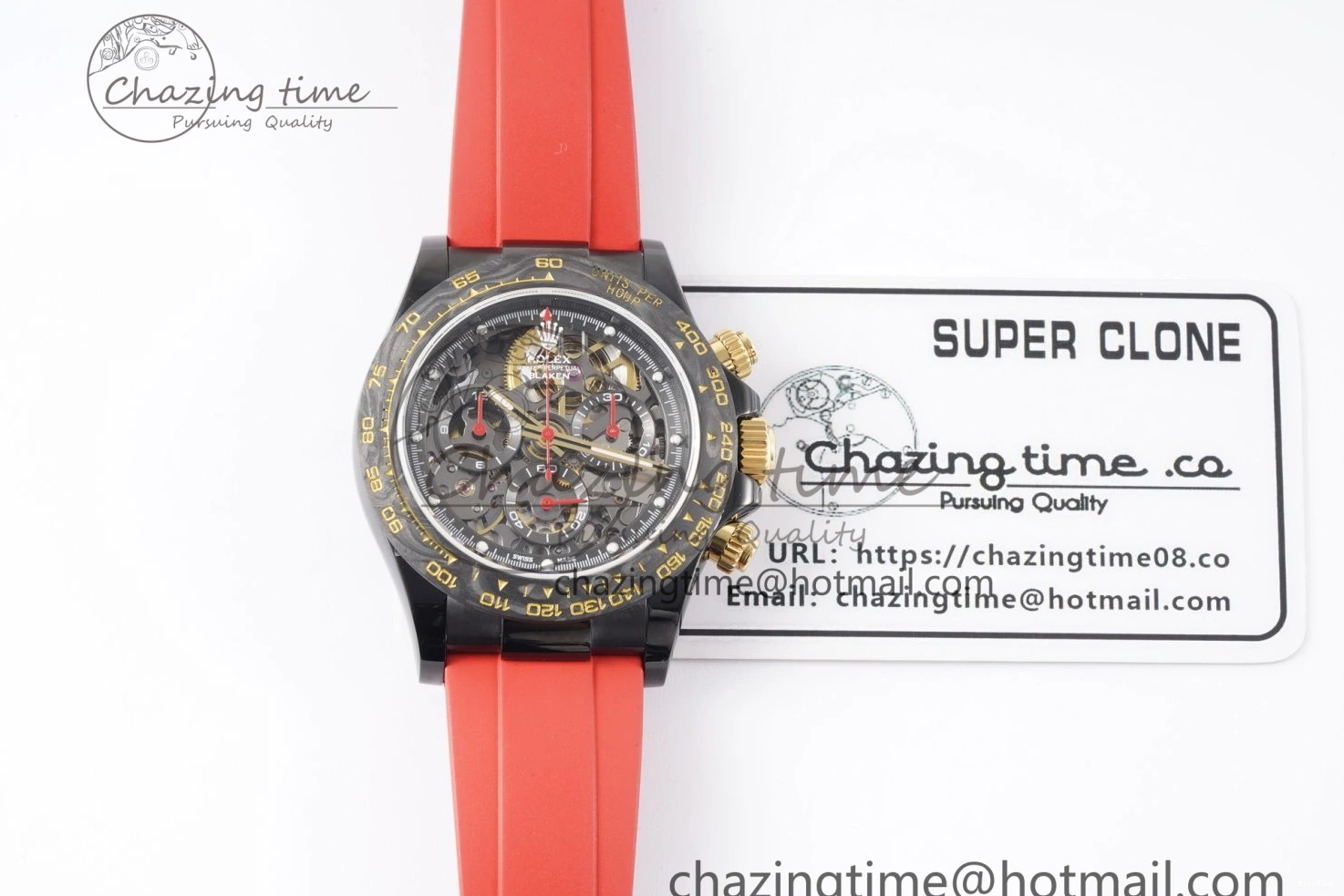 MiroTime 0213 Youthful Daytona PVD Carbon Bezel GETF Best Edition Skeleton Red Dial on Red Rubber Strap SA 1944